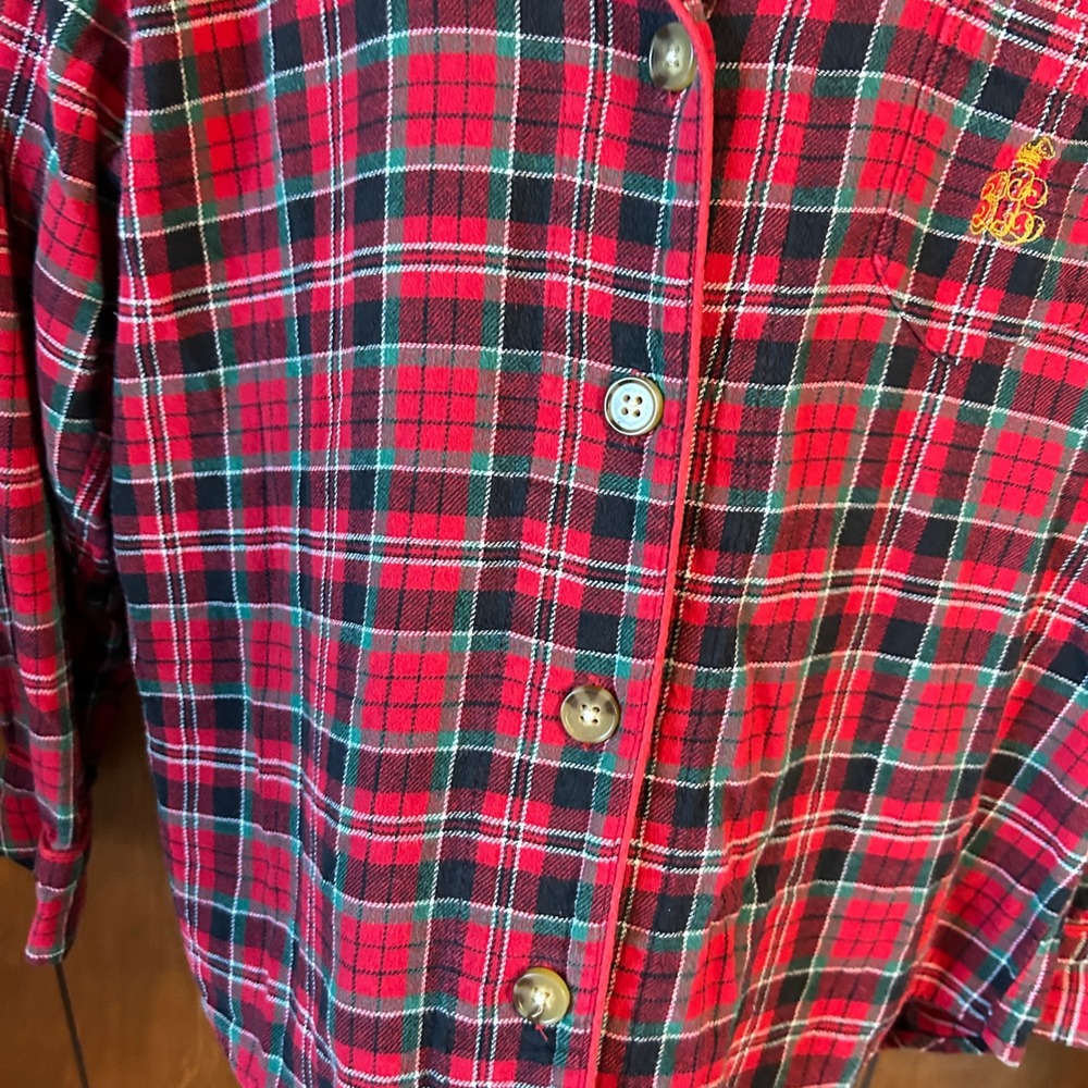 Lauren Ralph Lauren‎ Womens Medium Plaid Pajama Top Button Front Long Sleeve - Picture 5 of 8